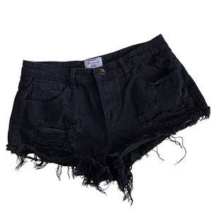 BLACK DESTROYED HIGH-WAIST SHORTS